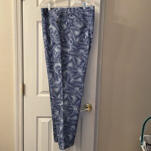 NEW Colleen Lopez Blue Tropical Leaf Palm Print Skinny Jeans Ankle 24W Stretch